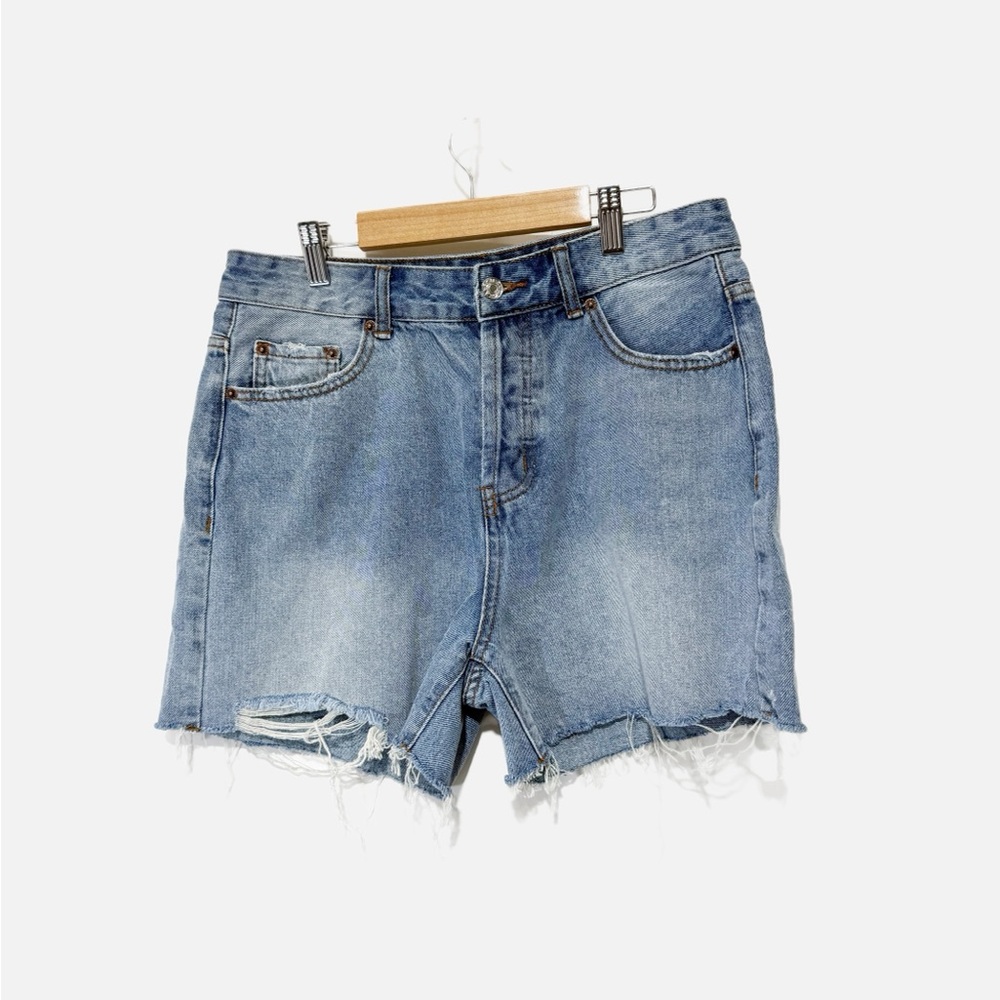 Pink Lily Got What I Got Medium Wash Raw Hem Shorts Denim High Waist Size 29/8